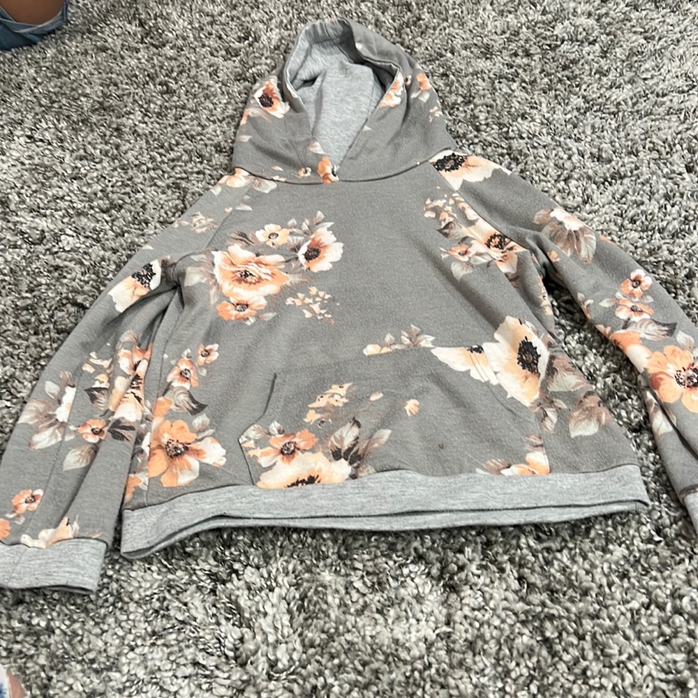 Gray Hoodie with Pink flowers